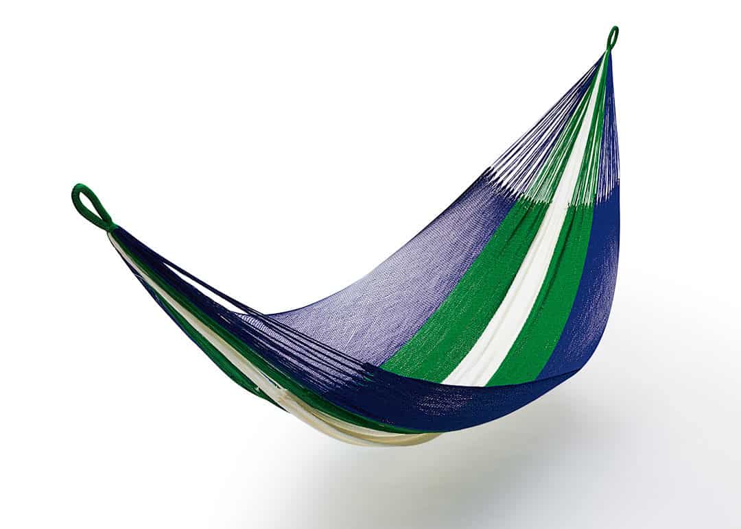 Double size jumbo hammock in blue, white and green colours