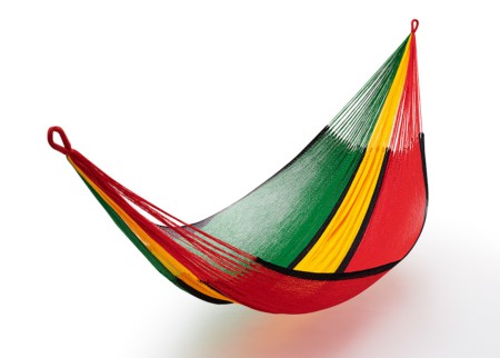 Reggae coloured handwoven double hammock
