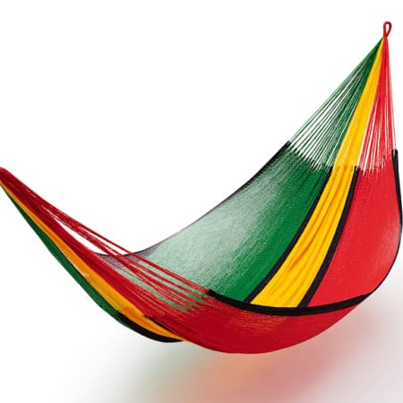 Reggae coloured handwoven double hammock